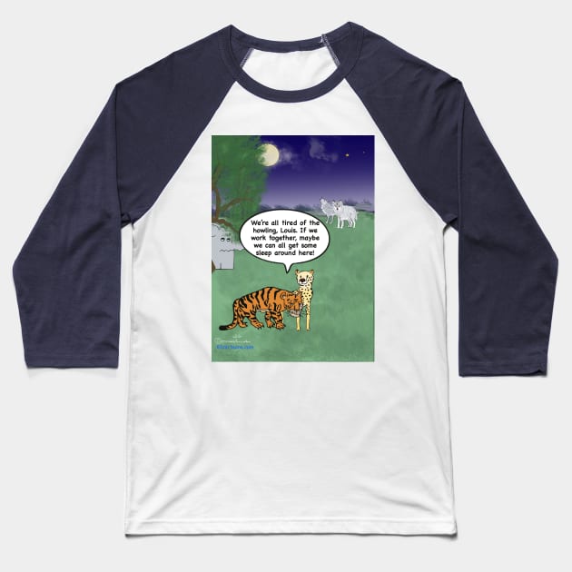 Enormously Funny Cartoons Howling Wolves Baseball T-Shirt by Enormously Funny Cartoons